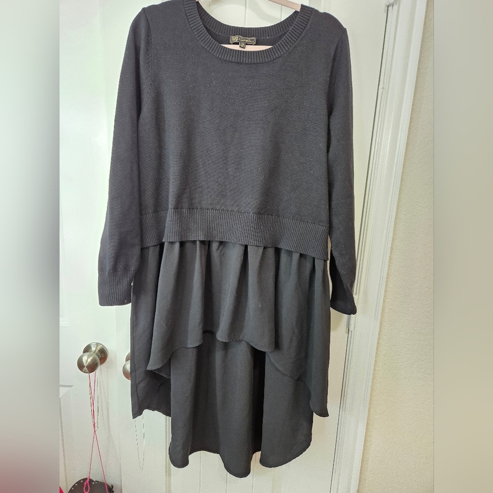 DG2 by Diane Gilman Charcoal Gray Layered Knit Sweater Dress